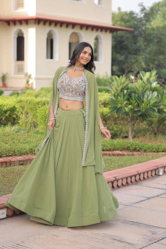 PREMIUM READYMADE LW-7152 Georgette Green Lehengha choli wholesaler in India